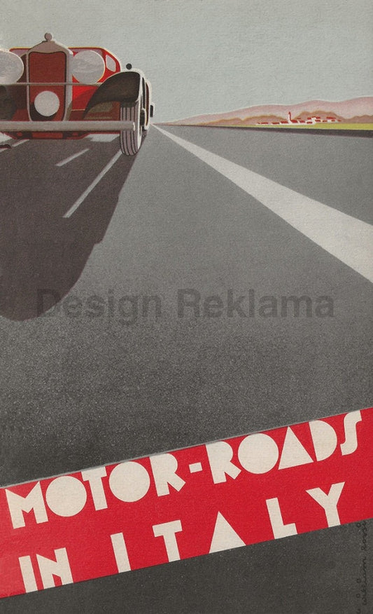 Motor-Roads in Italy Poster, 1933. Unframed Vintage Travel Poster Vintage Travel Poster Design Reklama