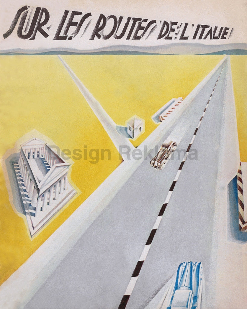 On the Roads of Italy, 1933. Framed Vintage Travel Poster Vintage Travel Poster Design Reklama