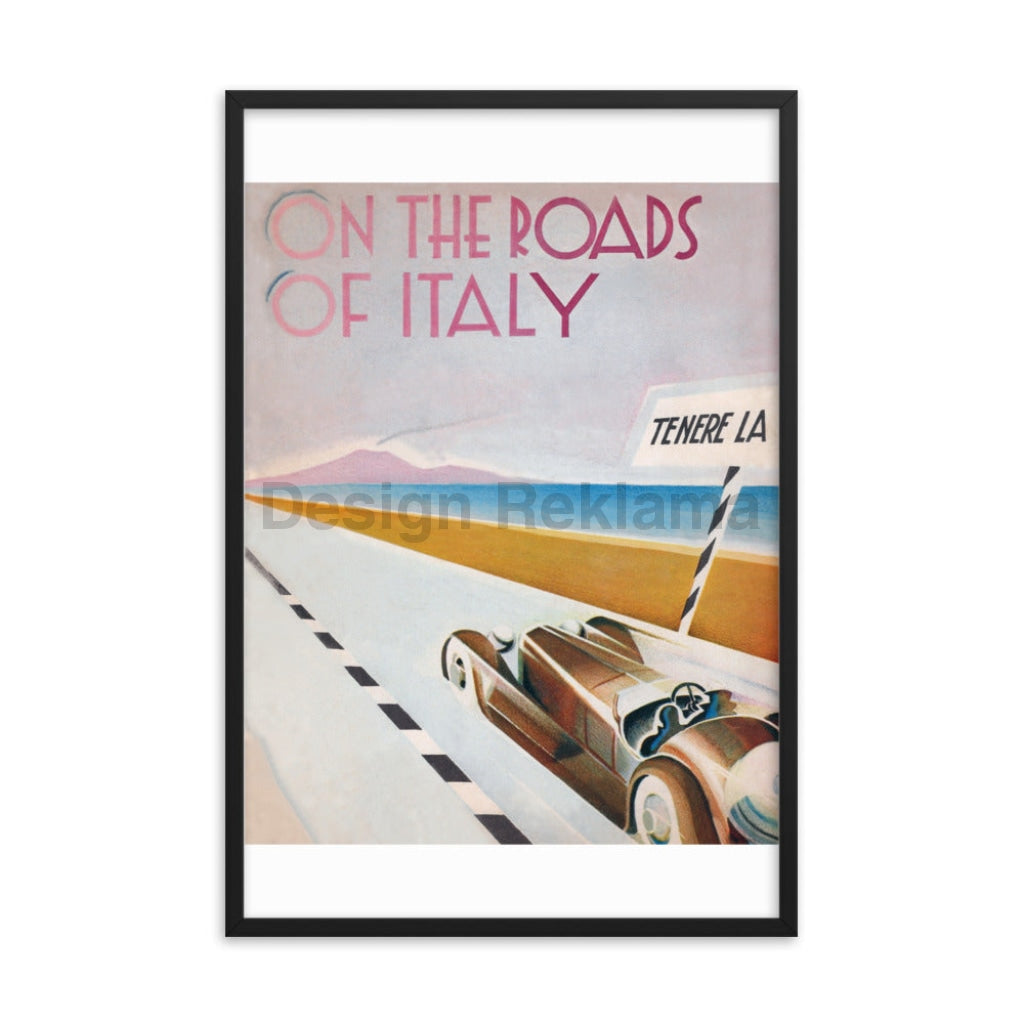 On the Roads of Italy, circa 1933. Framed Vintage Travel Poster Vintage Travel Poster Design Reklama