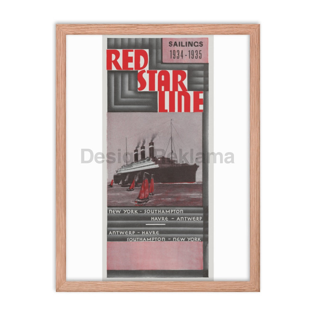 Red Star Line New York Southampton Havre Antwerp, 1934. Framed Vintage Travel Poster Vintage Travel Poster Design Reklama