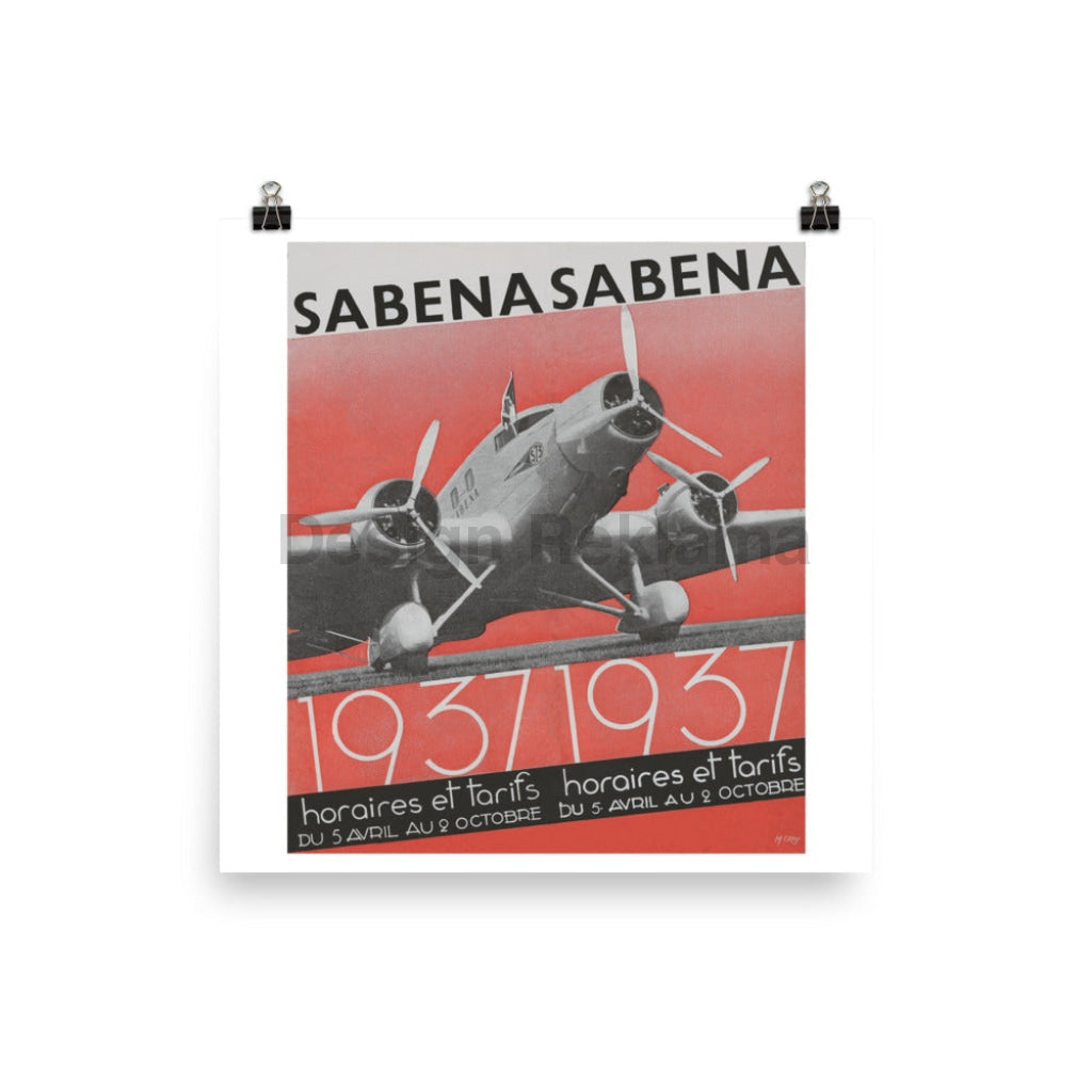 Sabena Belgium Airlines 1937 Timetable, Unframed Vintage Travel Poster Vintage Travel Poster Design Reklama