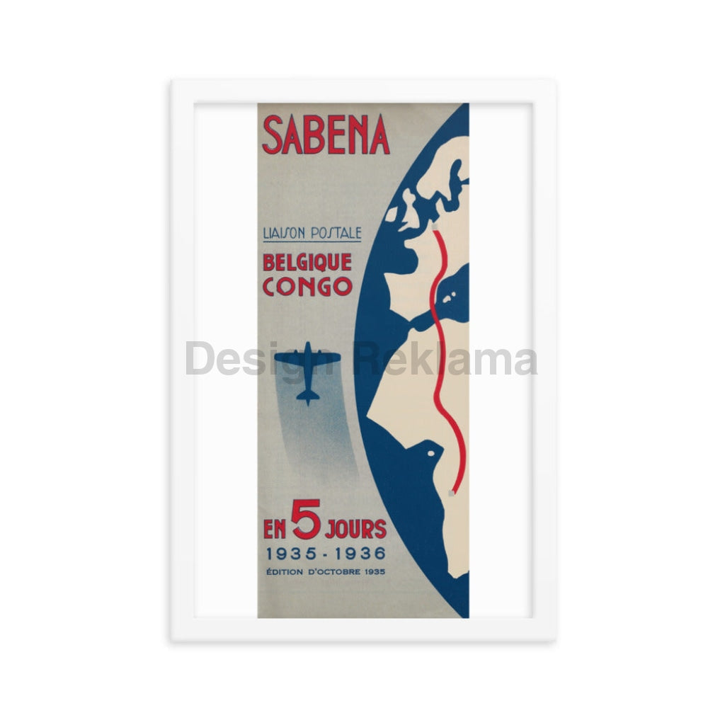 Sabena Belgium Airlines Service to Congo, 1935. Framed Vintage Travel Poster Vintage Travel Poster Design Reklama