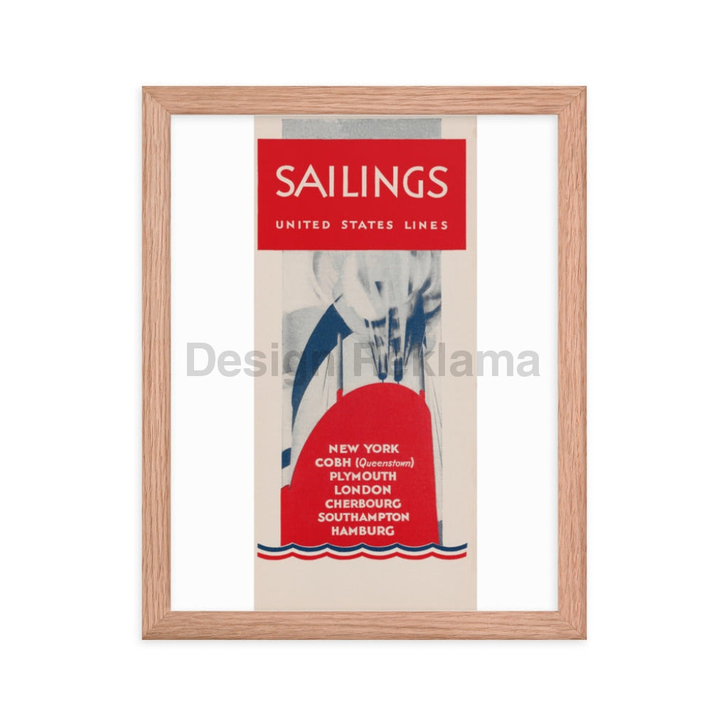 Sailings United States Lines, 1930. Framed Vintage Travel Poster Vintage Travel Poster Design Reklama