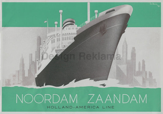 Steamships Noordam and Zaandam from the Holland America Line, 1939. Framed Vintage Travel Poster Vintage Travel Poster Design Reklama