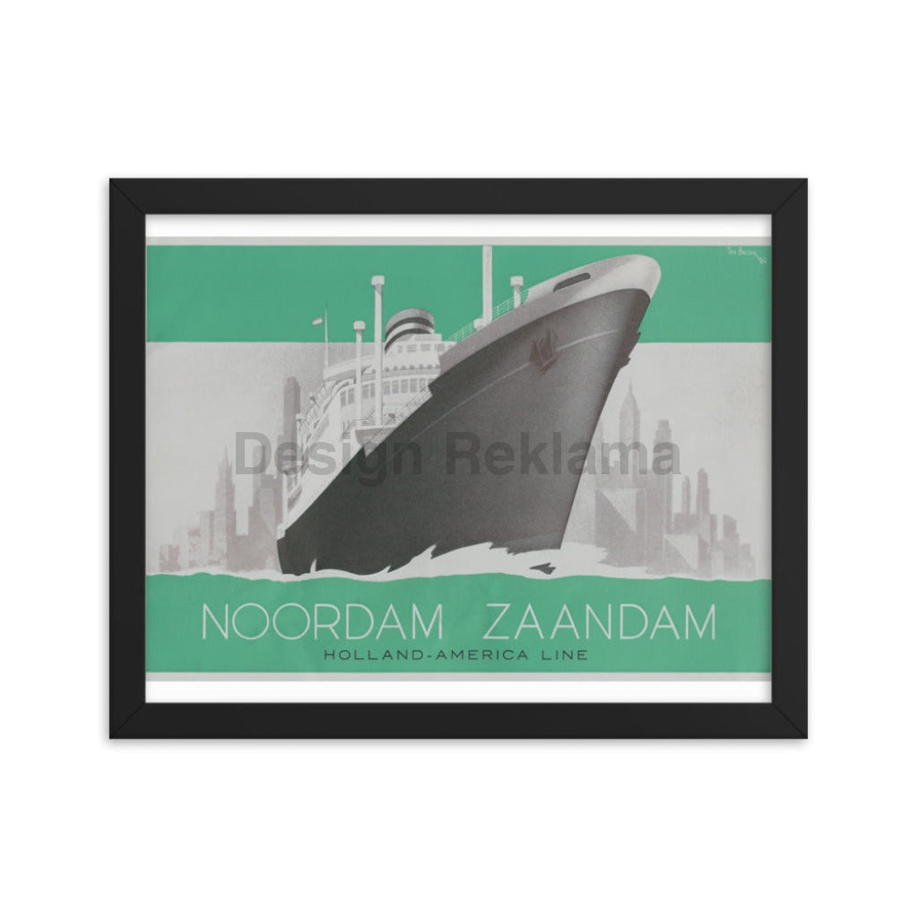 Steamships Noordam and Zaandam from the Holland America Line, 1939. Framed Vintage Travel Poster Vintage Travel Poster Design Reklama