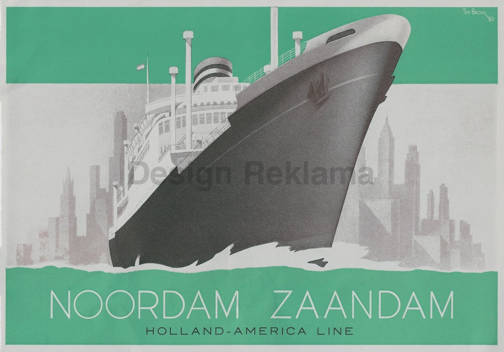 Steamships Noordam and Zaandam from the Holland America Line, 1939. Unframed Vintage Travel Poster Vintage Travel Poster Design Reklama