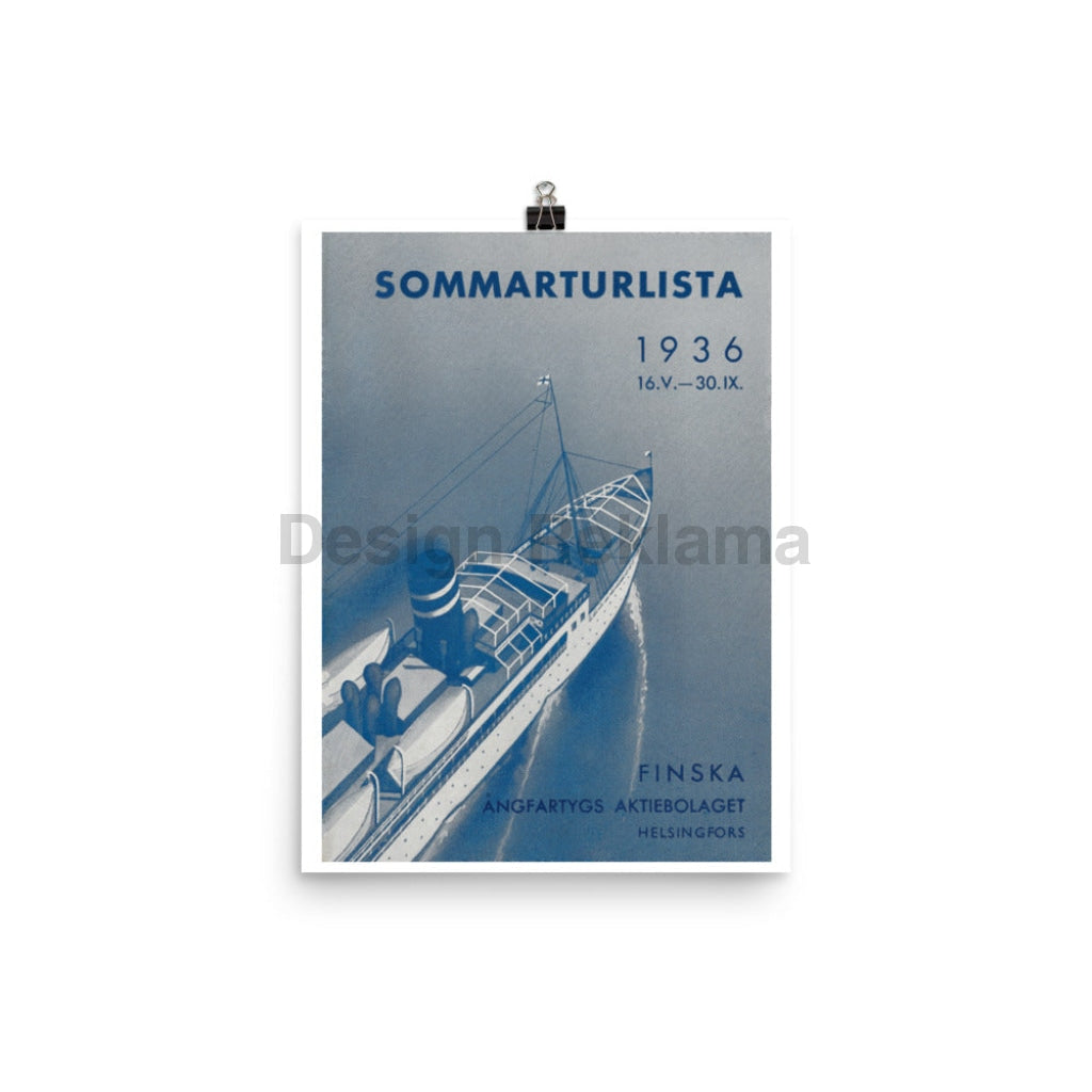 Summer Tours 1936. Finnish Steamship Company Helsinki. Unframed Vintage Travel Poster. Vintage Travel Poster Design Reklama