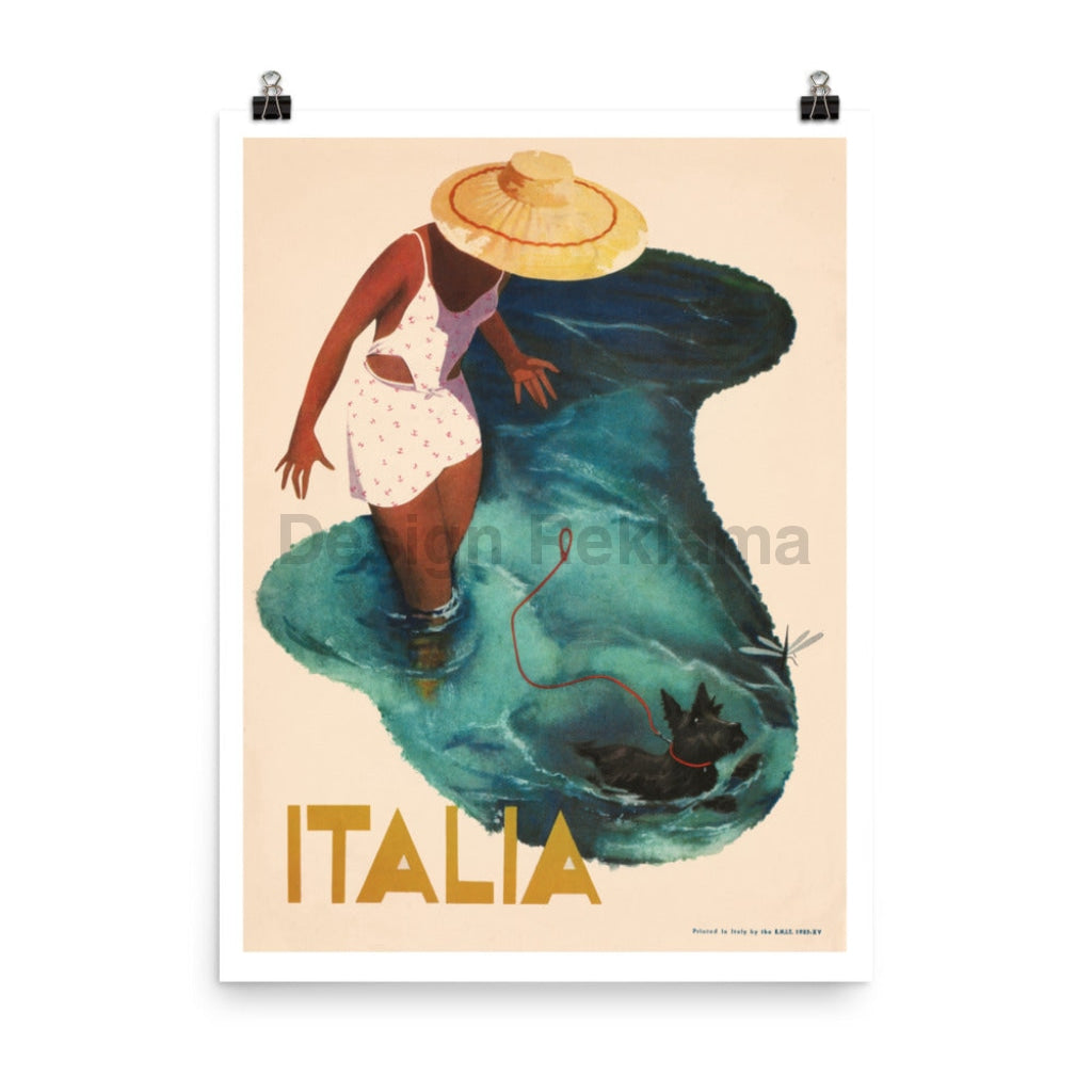 Swimming Dog - Travel in Italy, 1937. Unframed Vintage Travel Poster Vintage Travel Poster Design Reklama